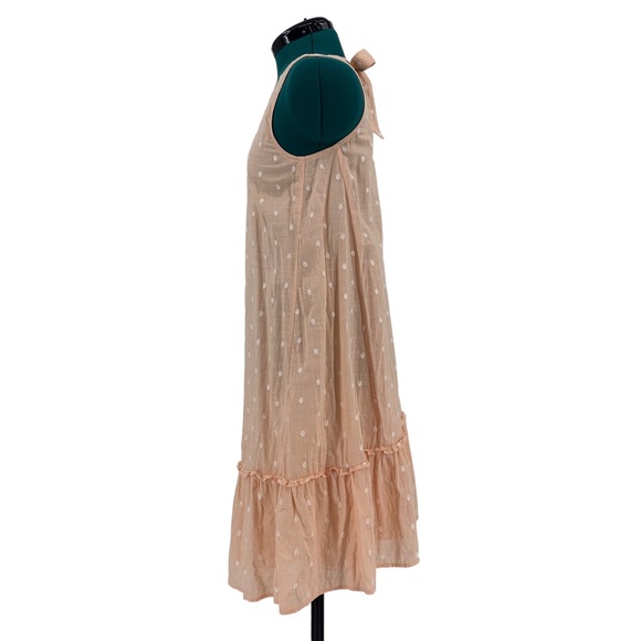 Loft Peach Embroidered Polka Dot Boho Tie Back Flounce Dress, XS - Picture 6 of 16